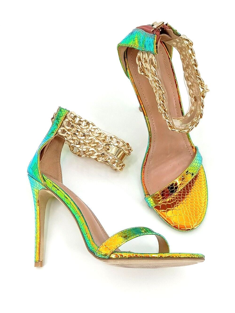 Cape Robbin Mermaidcore Iridescent Snake Print Chain Stiletto Heels Y2K Bratz 8 - Picture 1 of 11